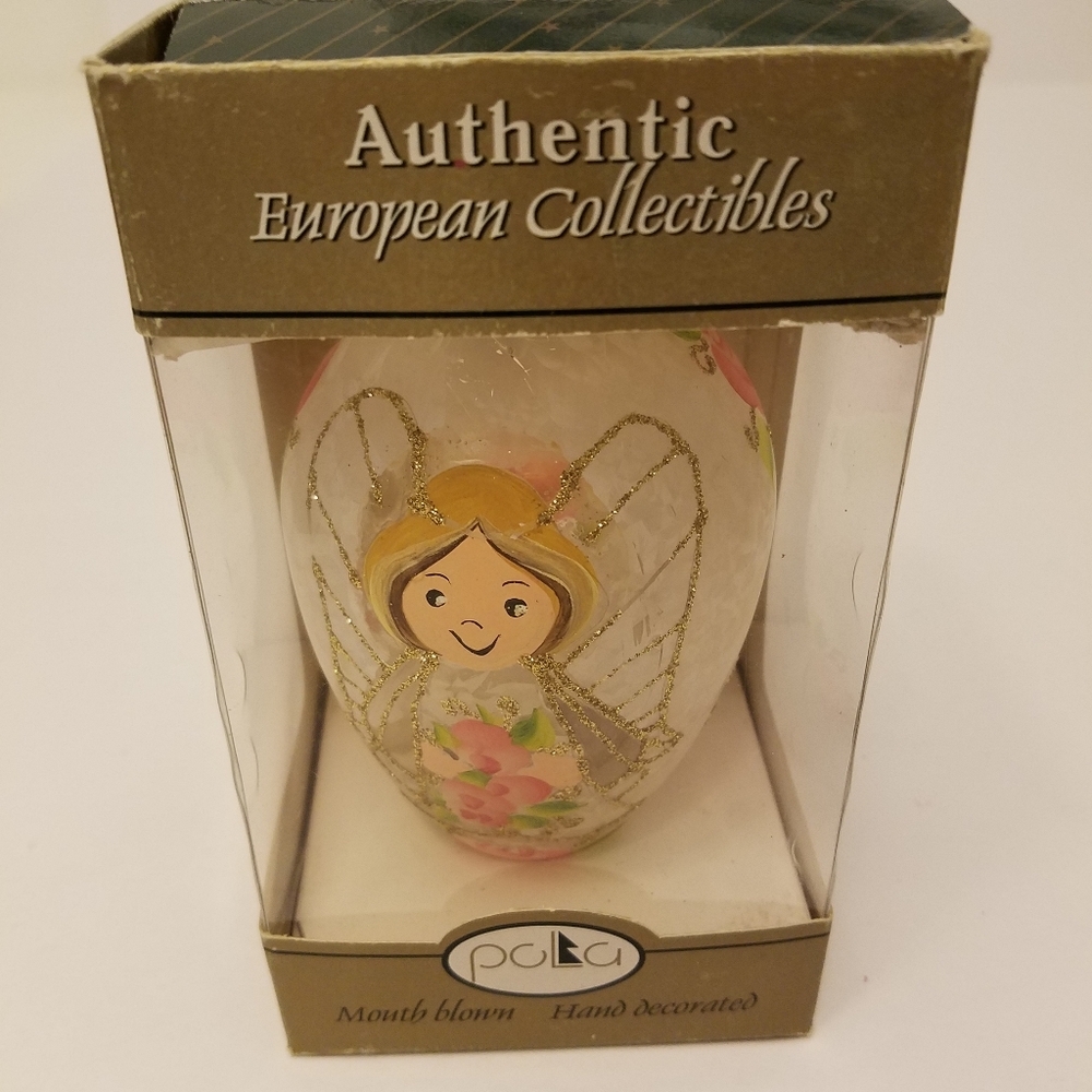 European Mouth Blown Hand Decorated  Angel Floral  Hanging Ornament